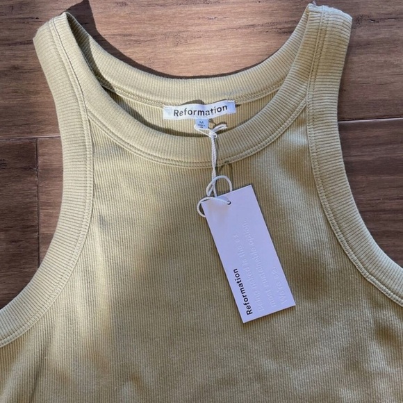 NWOT Reformation Loretta Rib Cotton Tank Dress in Celery Size M - Picture 6 of 14